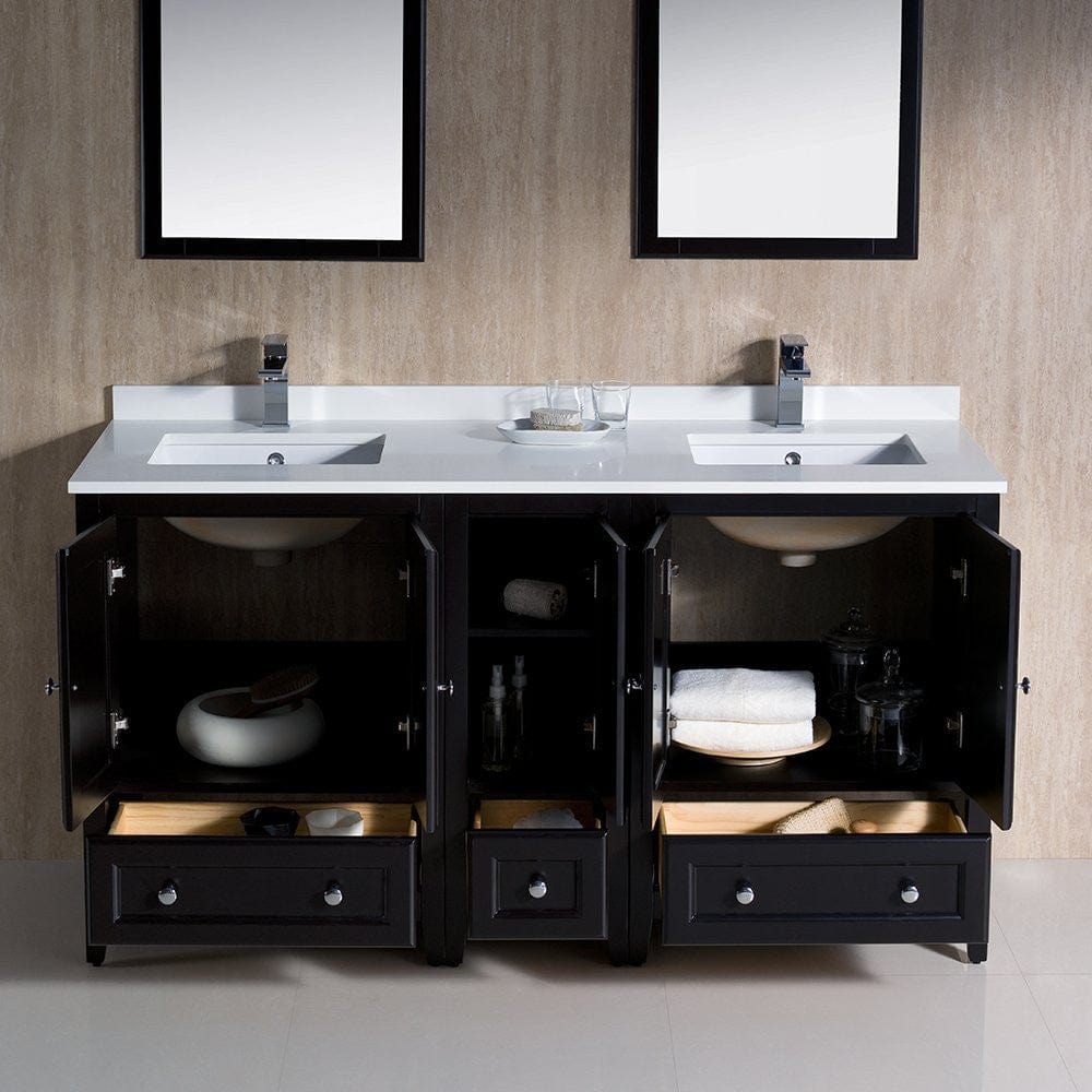 Fresca Oxford 60 Espresso Traditional Double Sink Bathroom Vanity w/ Side Cabinet