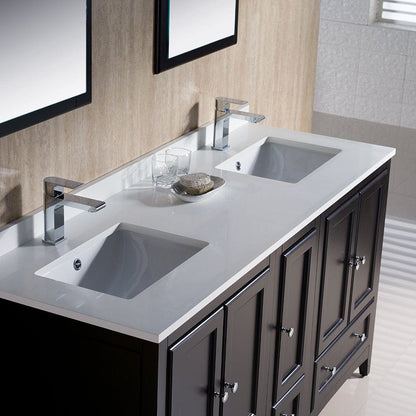 Fresca Oxford 60 Espresso Traditional Double Sink Bathroom Vanity w/ Side Cabinet