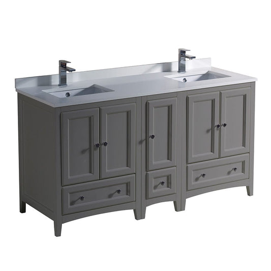 Fresca Oxford 60 Gray Traditional Double Sink Bathroom Cabinets w/ Top & Sinks