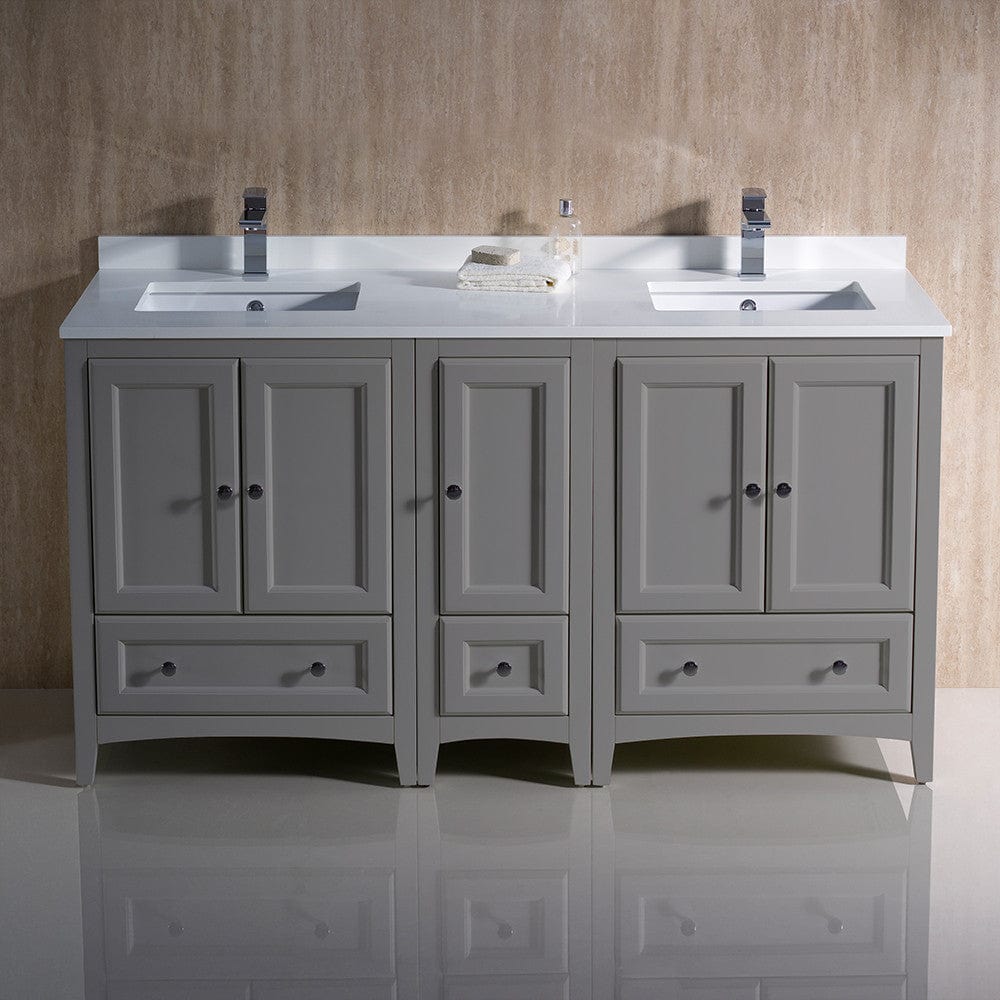 Fresca Oxford 60 Gray Traditional Double Sink Bathroom Cabinets w/ Top & Sinks