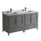 Fresca Oxford 60 Gray Traditional Double Sink Bathroom Cabinets w/ Top & Sinks