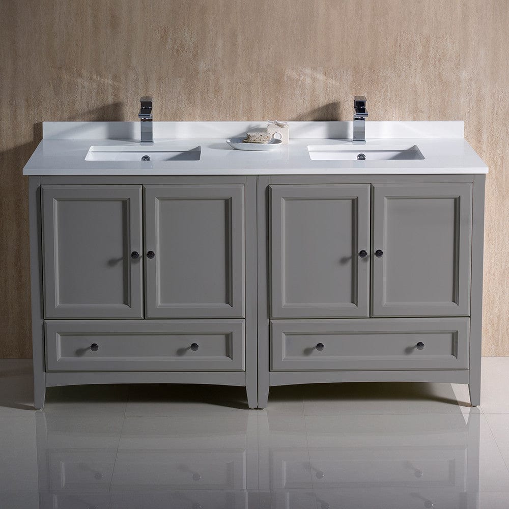 Fresca Oxford 60 Gray Traditional Double Sink Bathroom Cabinets w/ Top & Sinks