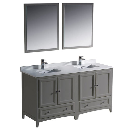 Fresca Oxford 60" Gray Traditional Double Sink Bathroom Vanity