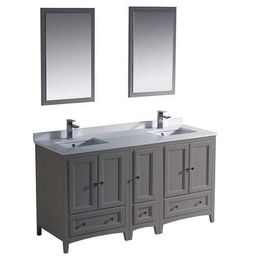 Fresca Oxford 60" Gray Traditional Double Sink Bathroom Vanity