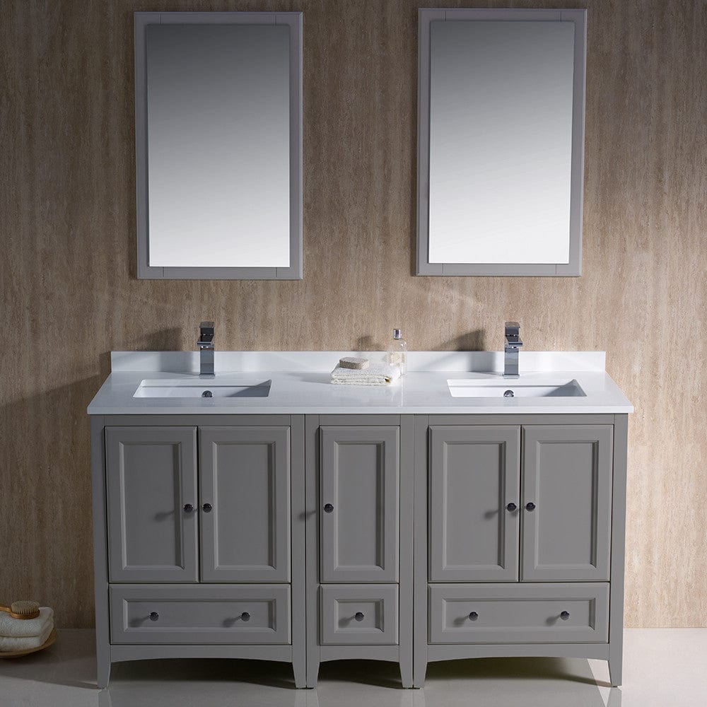 Fresca Oxford 60 Gray Traditional Double Sink Bathroom Vanity