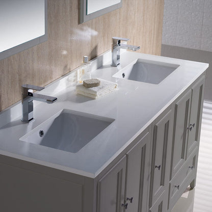 Fresca Oxford 60 Gray Traditional Double Sink Bathroom Vanity