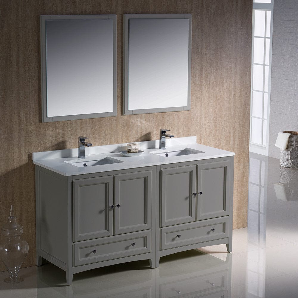 Fresca Oxford 60 Gray Traditional Double Sink Bathroom Vanity