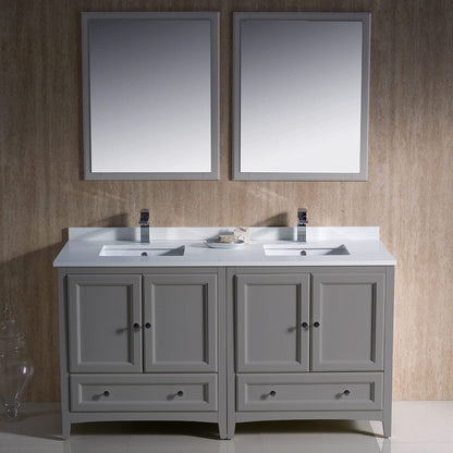 Fresca Oxford 60 Gray Traditional Double Sink Bathroom Vanity