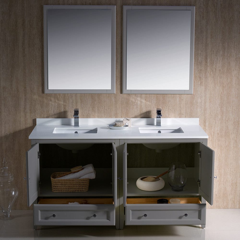 Fresca Oxford 60 Gray Traditional Double Sink Bathroom Vanity