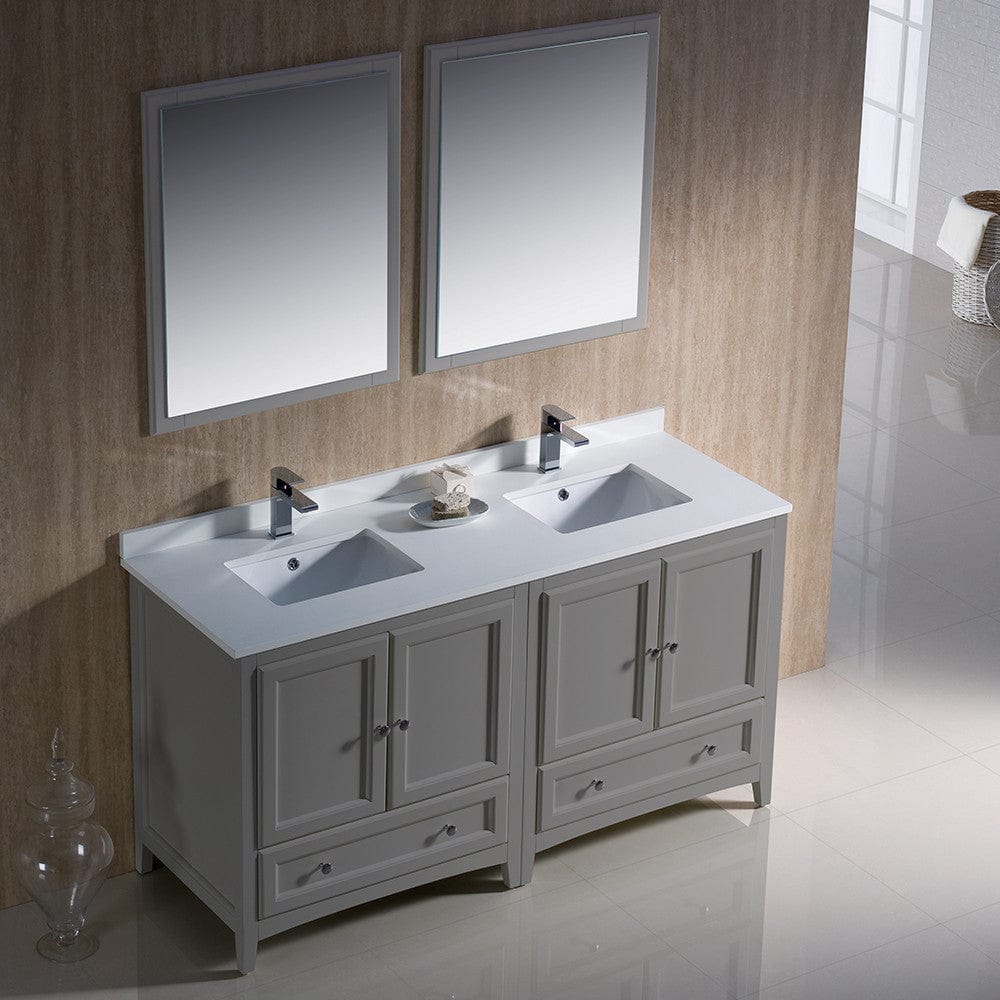 Fresca Oxford 60 Gray Traditional Double Sink Bathroom Vanity