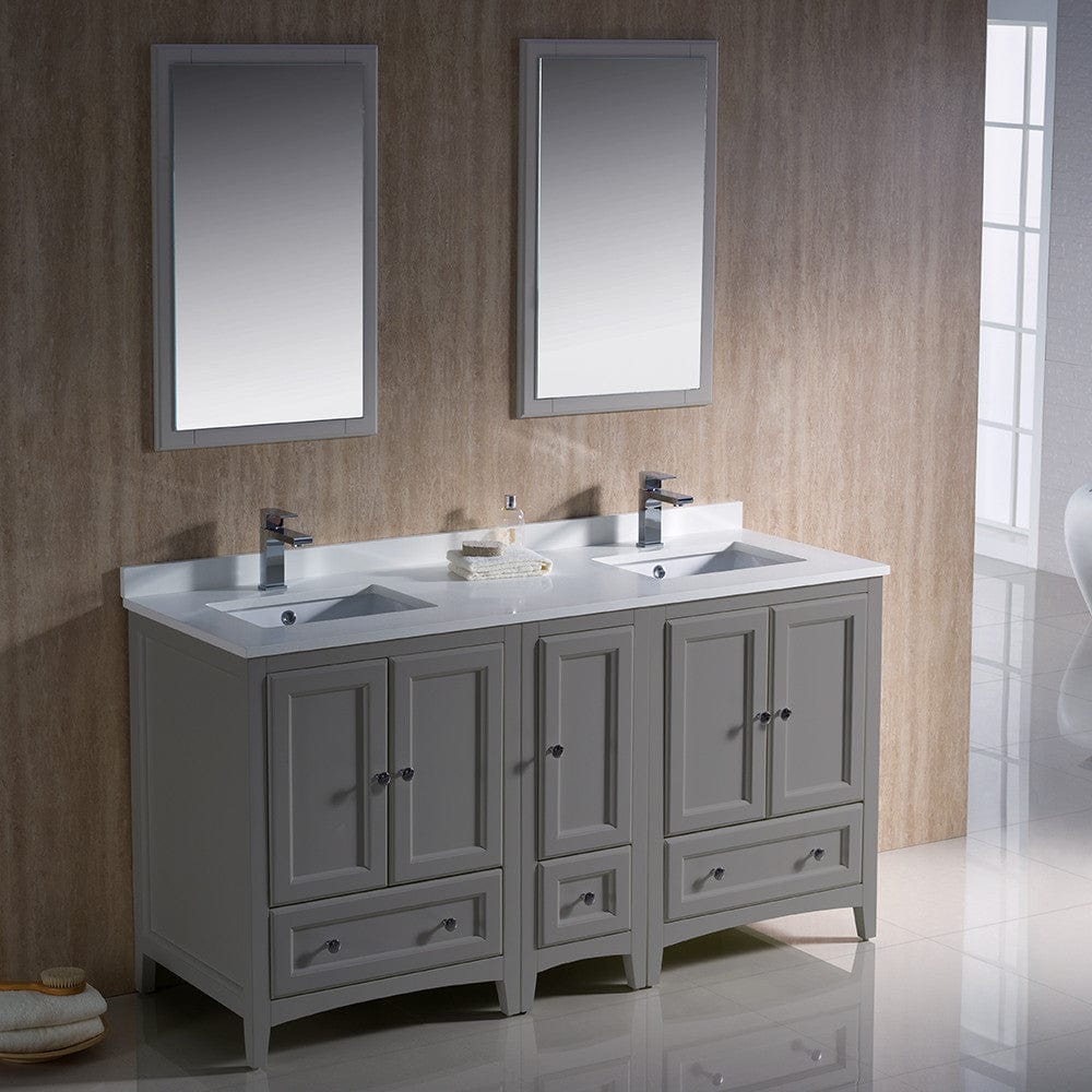 Fresca Oxford 60 Gray Traditional Double Sink Bathroom Vanity