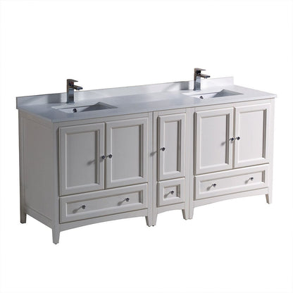 Fresca Oxford 72 Antique White Traditional Double Sink Bathroom Cabinets w/ Top & Sinks