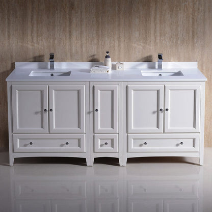 Fresca Oxford 72 Antique White Traditional Double Sink Bathroom Cabinets w/ Top & Sinks