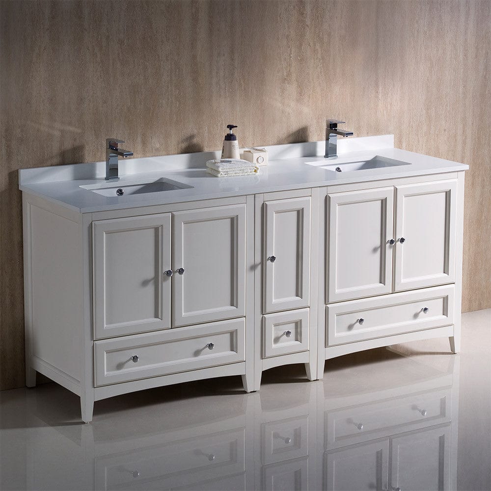 Fresca Oxford 72 Antique White Traditional Double Sink Bathroom Cabinets w/ Top & Sinks