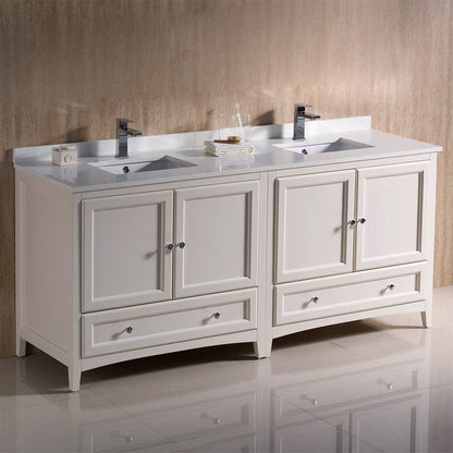 Fresca Oxford 72 Antique White Traditional Double Sink Bathroom Cabinets w/ Top & Sinks