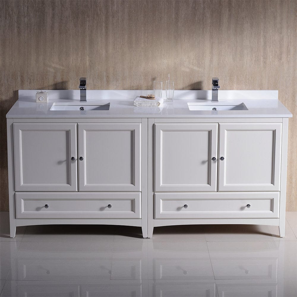 Fresca Oxford 72 Antique White Traditional Double Sink Bathroom Cabinets w/ Top & Sinks