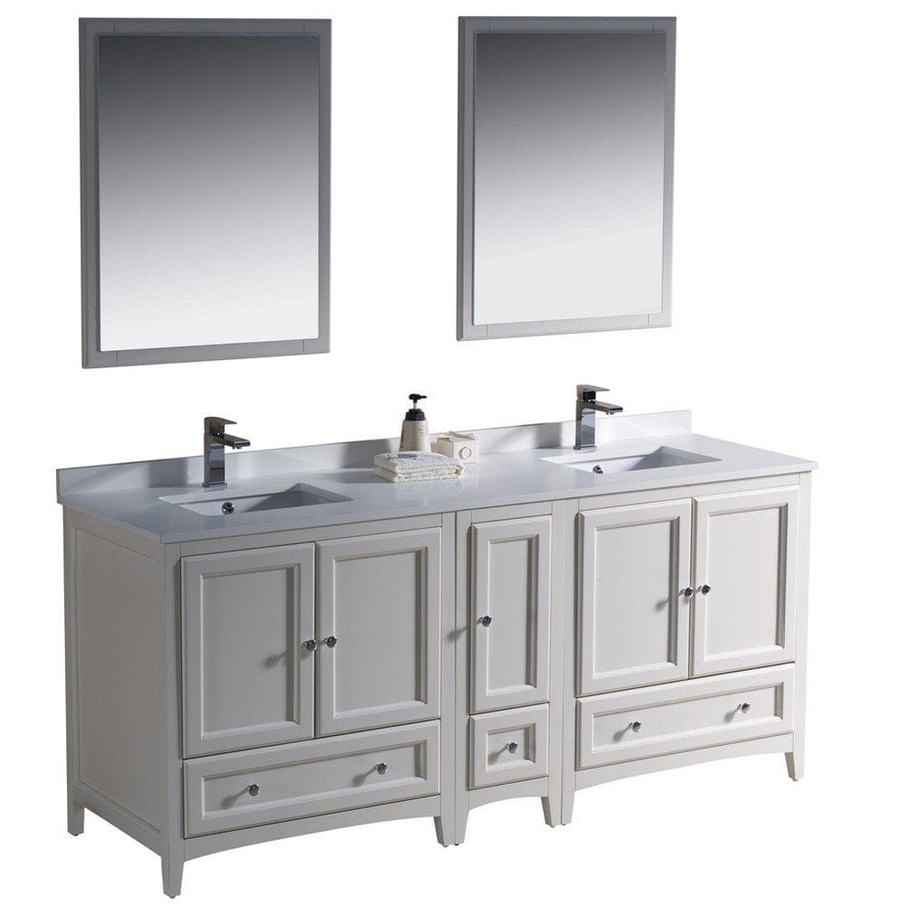 Fresca Oxford 72" Antique White Traditional Double Sink Bathroom Vanity w/ Side Cabinet 