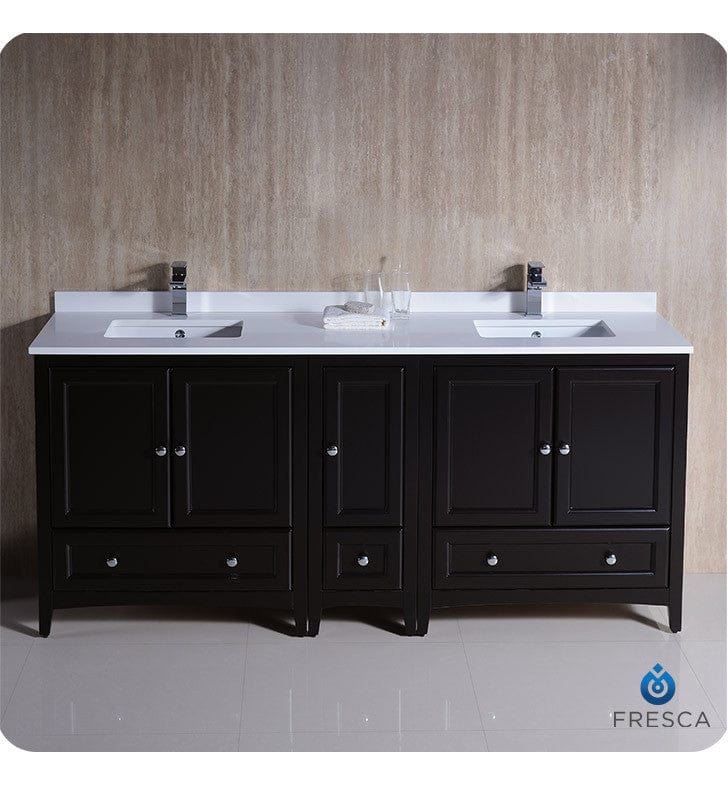 Fresca Oxford 72 Espresso Traditional Double Sink Bathroom Cabinets w/ Top & Sinks