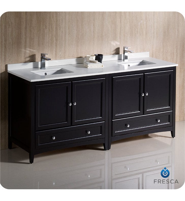 Fresca Oxford 72 Espresso Traditional Double Sink Bathroom Cabinets w/ Top & Sinks