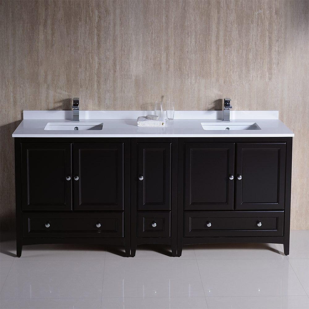 Fresca Oxford 72 Espresso Traditional Double Sink Bathroom Cabinets w/ Top & Sinks