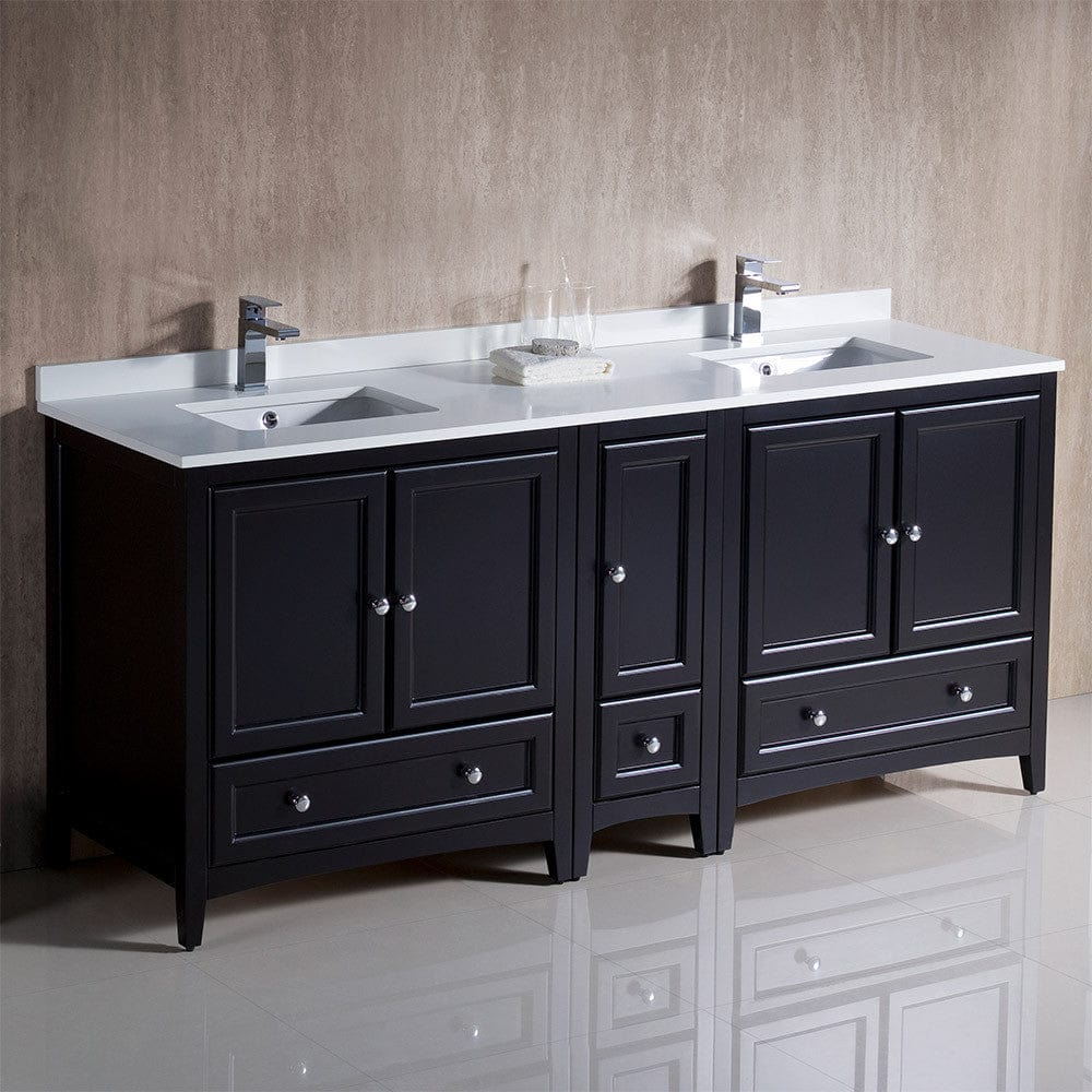 Fresca Oxford 72 Espresso Traditional Double Sink Bathroom Cabinets w/ Top & Sinks