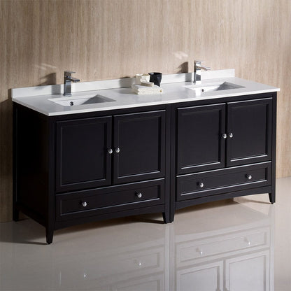 Fresca Oxford 72 Espresso Traditional Double Sink Bathroom Cabinets w/ Top & Sinks