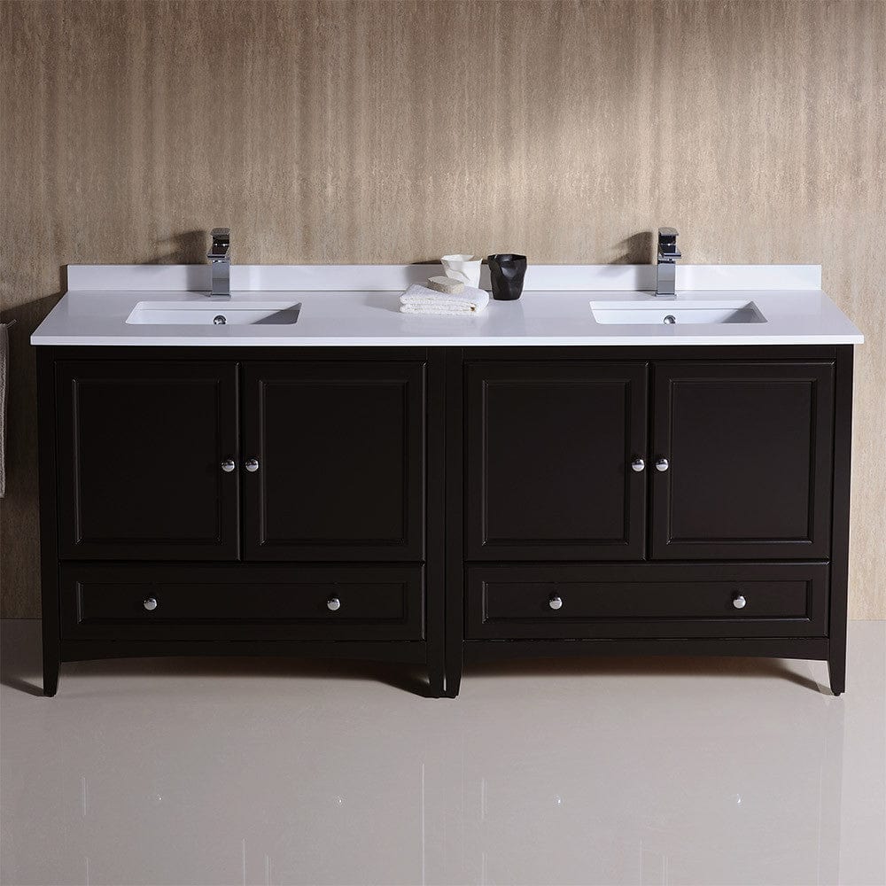 Fresca Oxford 72 Espresso Traditional Double Sink Bathroom Cabinets w/ Top & Sinks