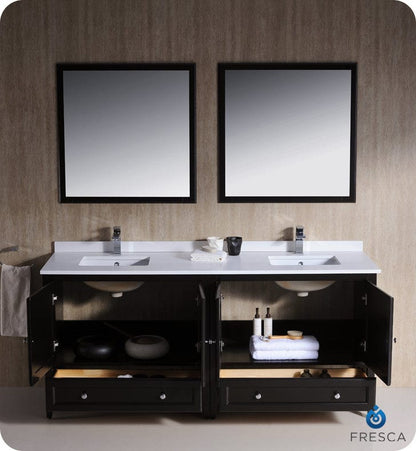 Fresca Oxford 72 Espresso Traditional Double Sink Bathroom Vanity