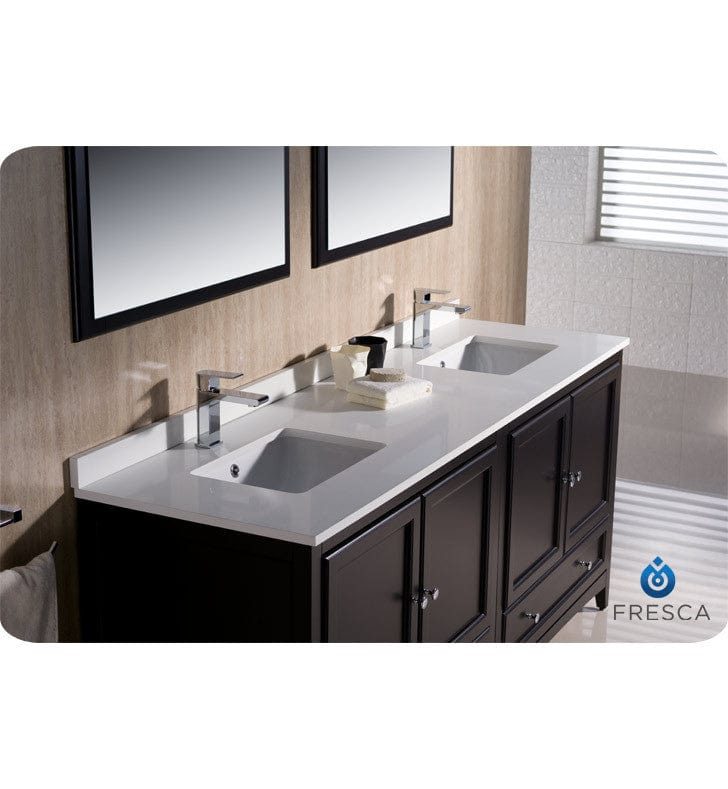 Fresca Oxford 72 Espresso Traditional Double Sink Bathroom Vanity