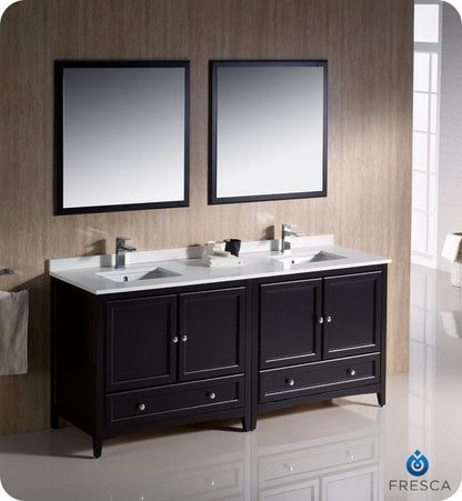 Fresca Oxford 72 Espresso Traditional Double Sink Bathroom Vanity