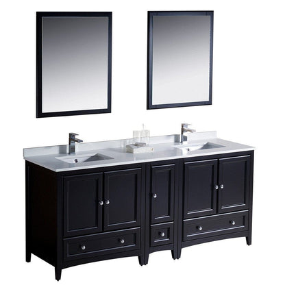 Fresca Oxford 72" Espresso Traditional Double Sink Bathroom Vanity w/ Side Cabinet 