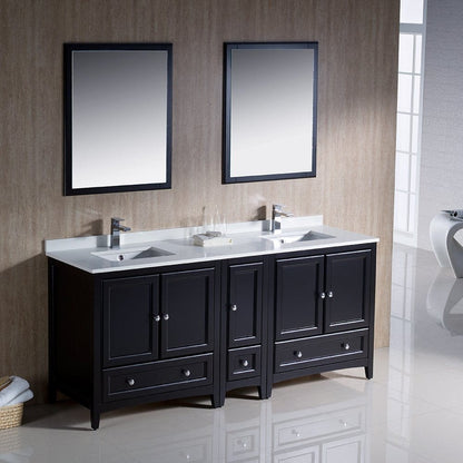 Fresca Oxford 72 Espresso Traditional Double Sink Bathroom Vanity w/ Side Cabinet