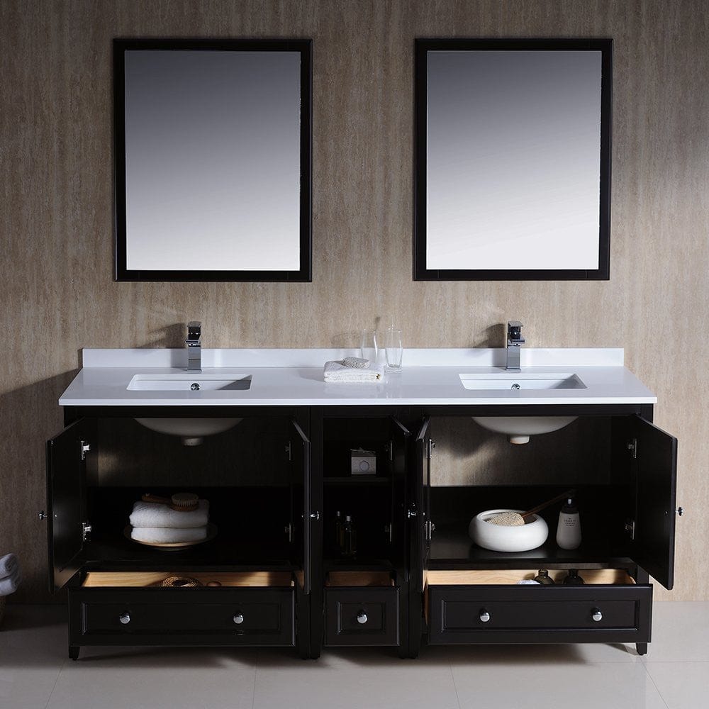 Fresca Oxford 72 Espresso Traditional Double Sink Bathroom Vanity w/ Side Cabinet