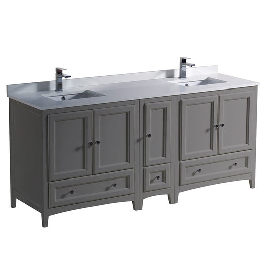 Fresca Oxford 72" Gray Traditional Double Sink Bathroom Cabinets w/ Top & Sinks