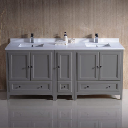 Fresca Oxford 72 Gray Traditional Double Sink Bathroom Cabinets w/ Top & Sinks