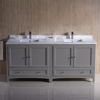 Fresca Oxford 72 Gray Traditional Double Sink Bathroom Cabinets w/ Top & Sinks