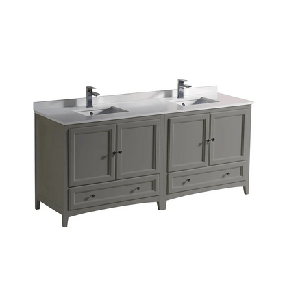 Fresca Oxford 72" Gray Traditional Double Sink Bathroom Cabinets w/ Top & Sinks | FCB20-3636GR-CWH-U