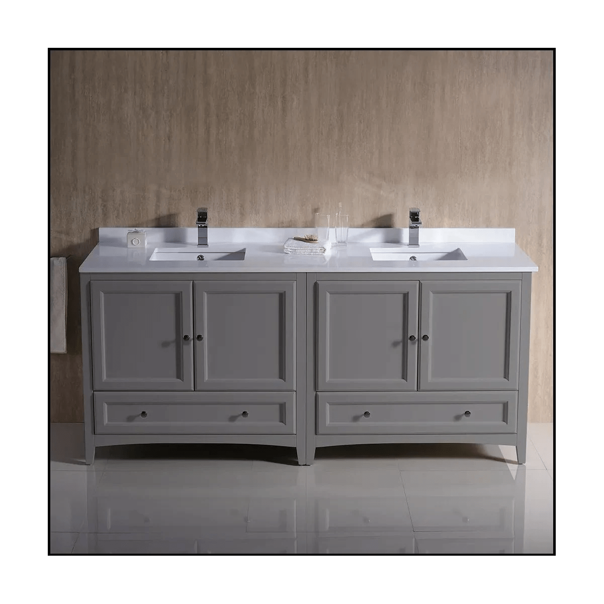 Fresca Oxford 72" Gray Traditional Double Sink Bathroom Cabinets w/ Top & Sinks | FCB20-3636GR-CWH-U