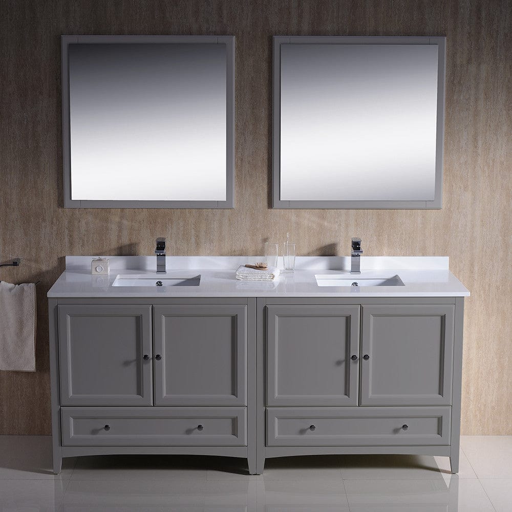 Fresca Oxford 72 Gray Traditional Double Sink Bathroom Vanity