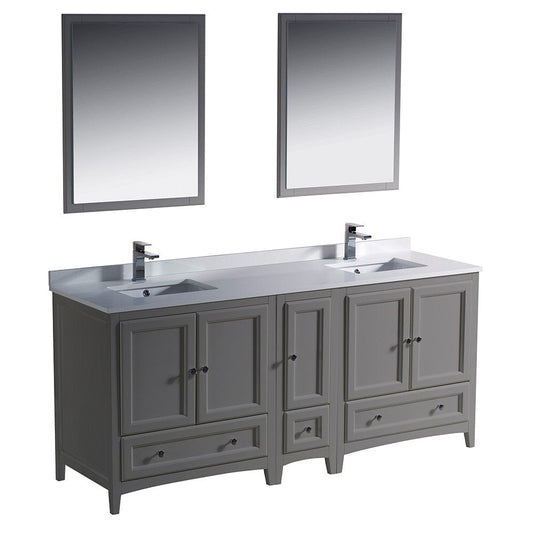 Fresca Oxford 72" Gray Traditional Double Sink Bathroom Vanity w/ Side Cabinet