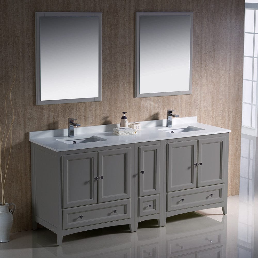 Fresca Oxford 72 Gray Traditional Double Sink Bathroom Vanity w/ Side Cabinet