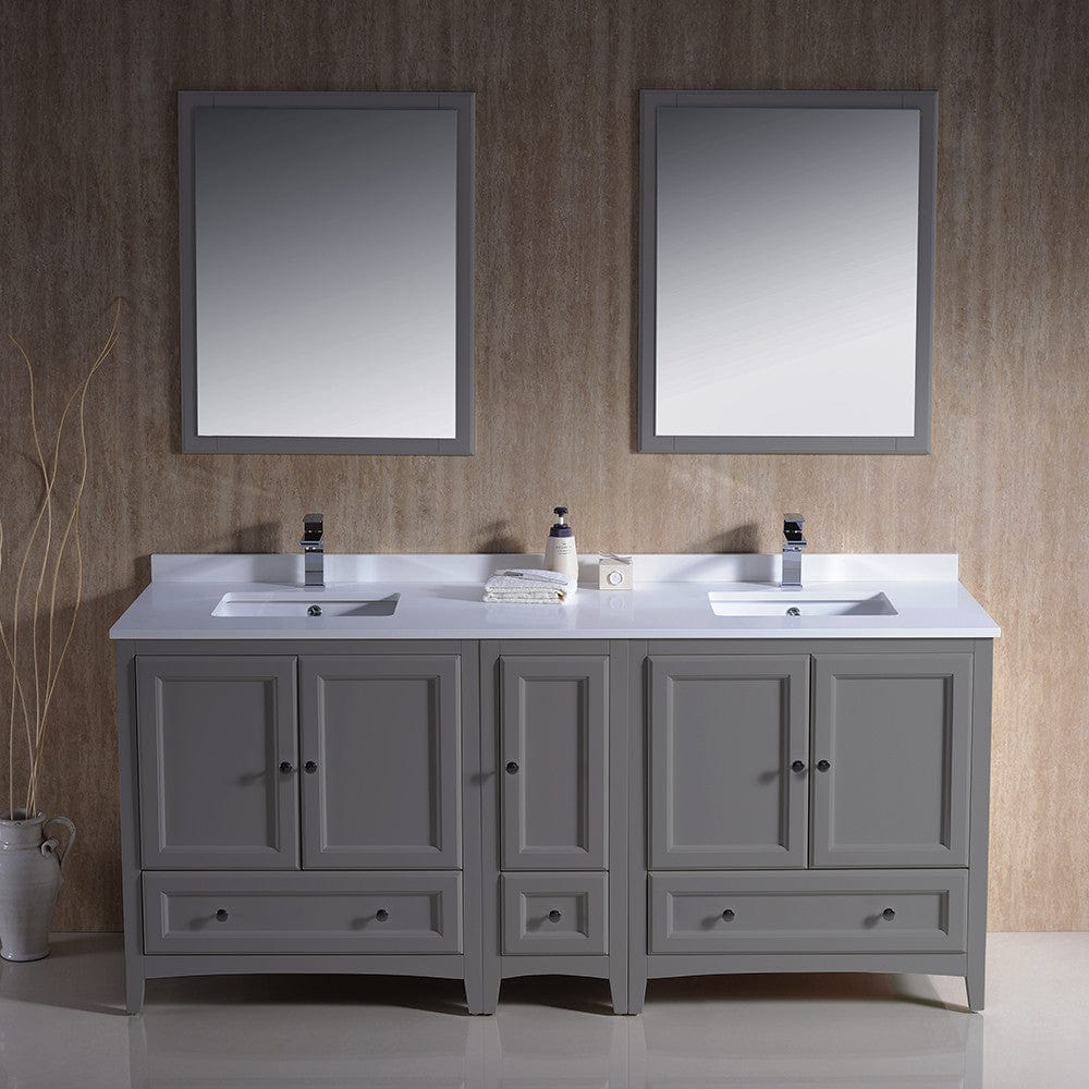 Fresca Oxford 72 Gray Traditional Double Sink Bathroom Vanity w/ Side Cabinet