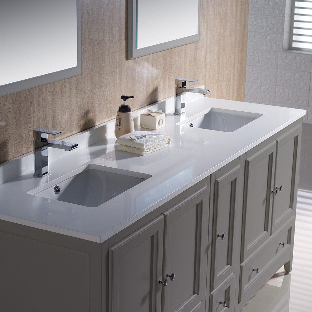 Fresca Oxford 72 Gray Traditional Double Sink Bathroom Vanity w/ Side Cabinet