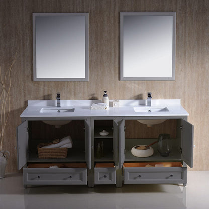 Fresca Oxford 72 Gray Traditional Double Sink Bathroom Vanity w/ Side Cabinet