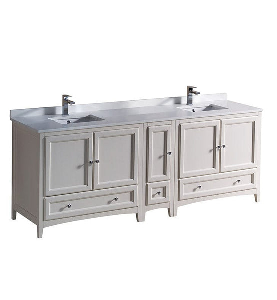 Fresca Oxford 84 Antique White Traditional Double Sink Bathroom Cabinets w/ Top & Sinks