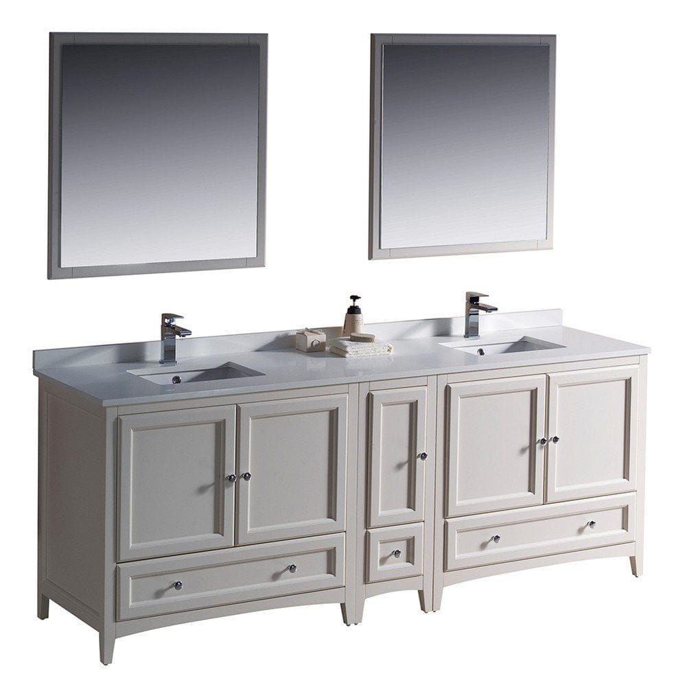 Fresca Oxford 84" Antique White Traditional Double Sink Bathroom Vanity w/ Side Cabinet