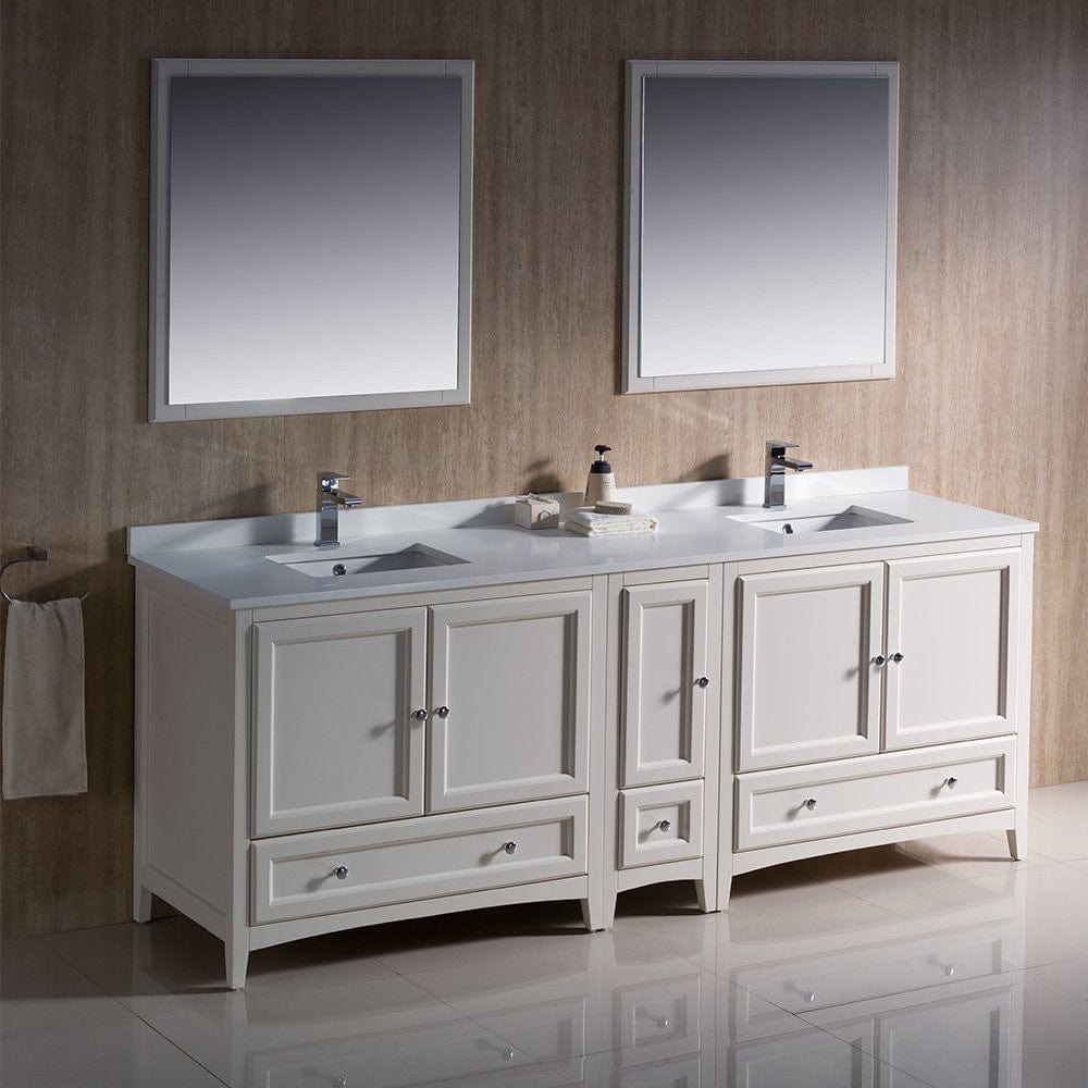 Fresca Oxford 84 Antique White Traditional Double Sink Bathroom Vanity w/ Side Cabinet