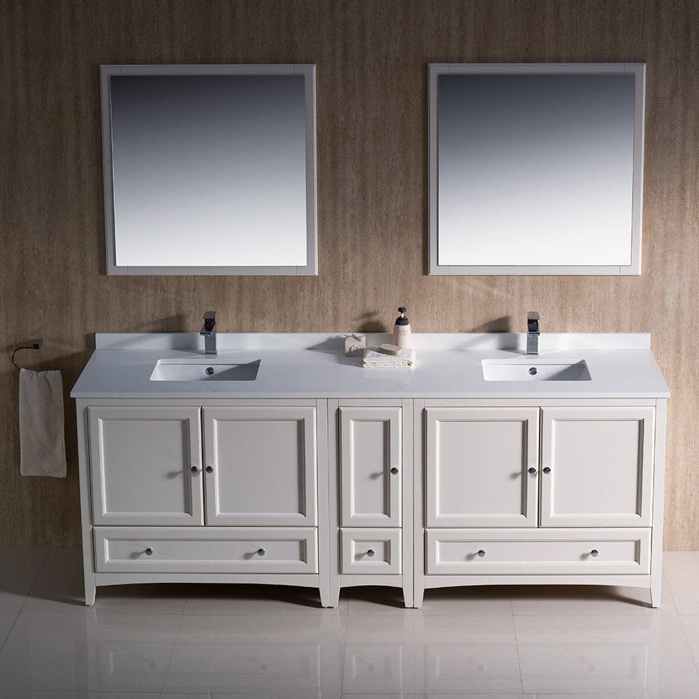 Fresca Oxford 84 Antique White Traditional Double Sink Bathroom Vanity w/ Side Cabinet