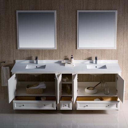 Fresca Oxford 84 Antique White Traditional Double Sink Bathroom Vanity w/ Side Cabinet