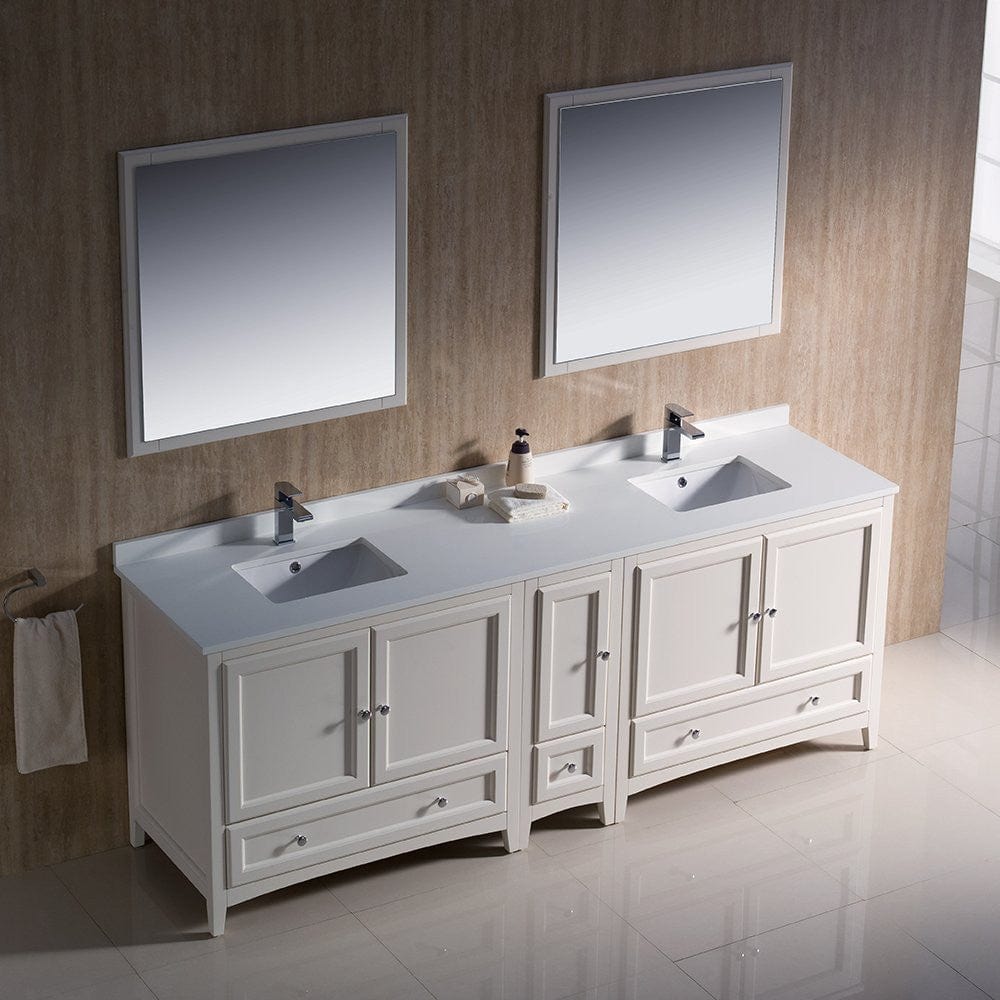 Fresca Oxford 84 Antique White Traditional Double Sink Bathroom Vanity w/ Side Cabinet